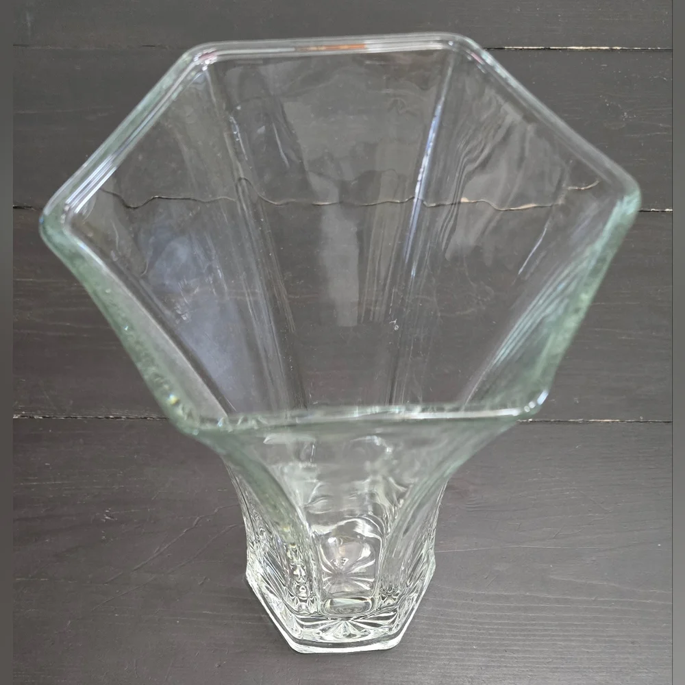 Vintage Hoosier Glass Vase Large Heavy Hexagon Opening 4041 EUC 10